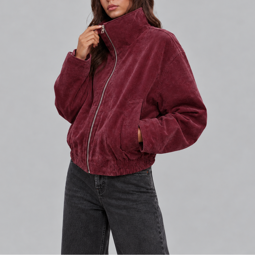 Women's Suede Oversized Bomber Jacket