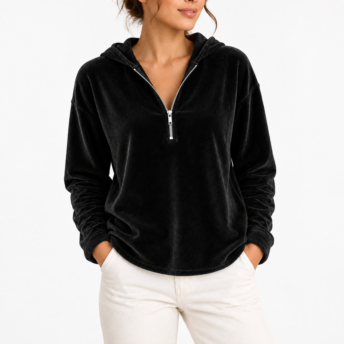 Women's Velvet Quarter Zip Hoodie