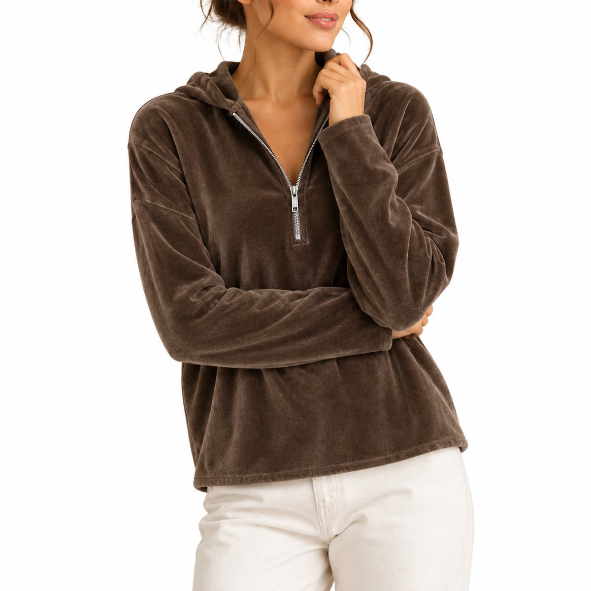 Women's Velvet Quarter Zip Hoodie