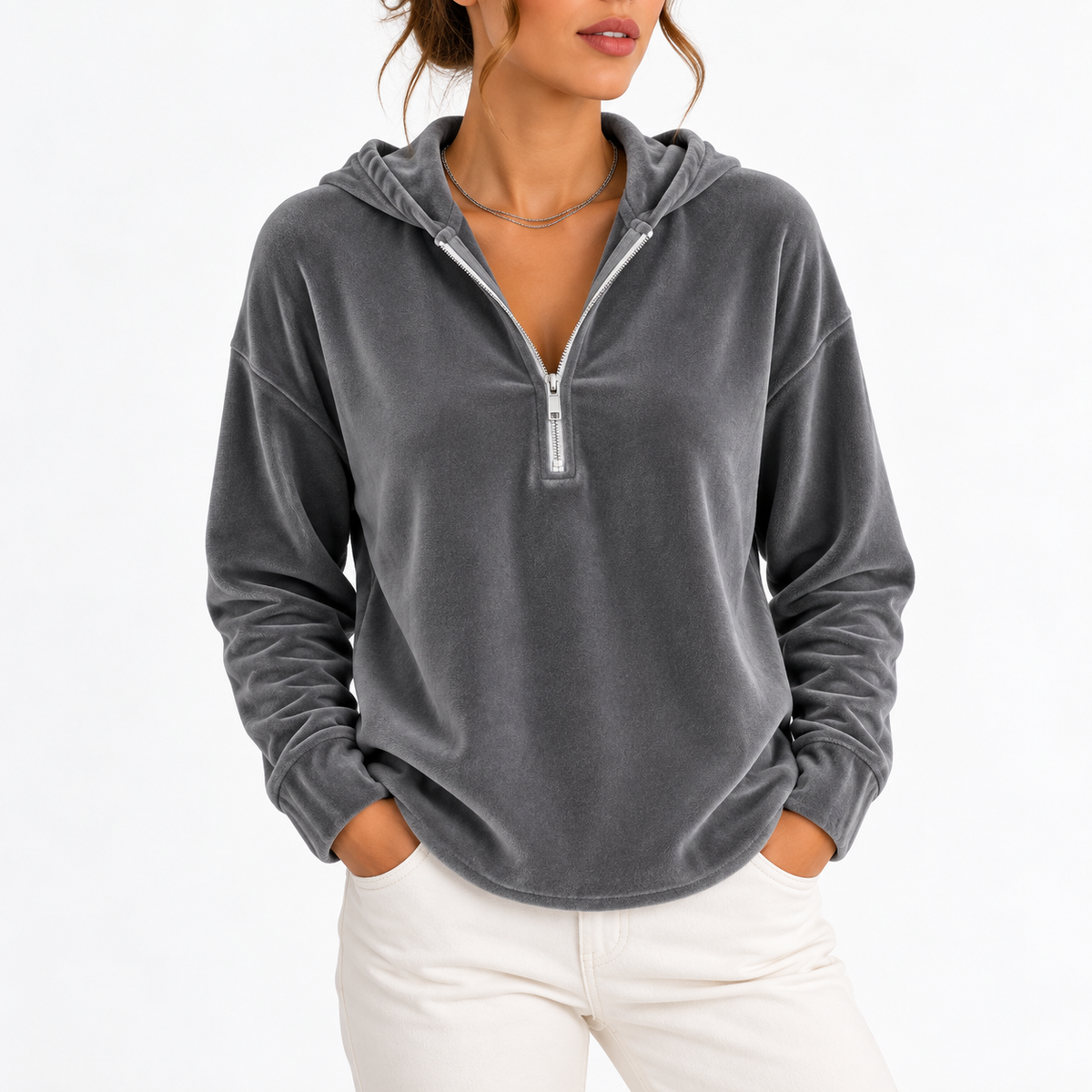 Women's Velvet Quarter Zip Hoodie