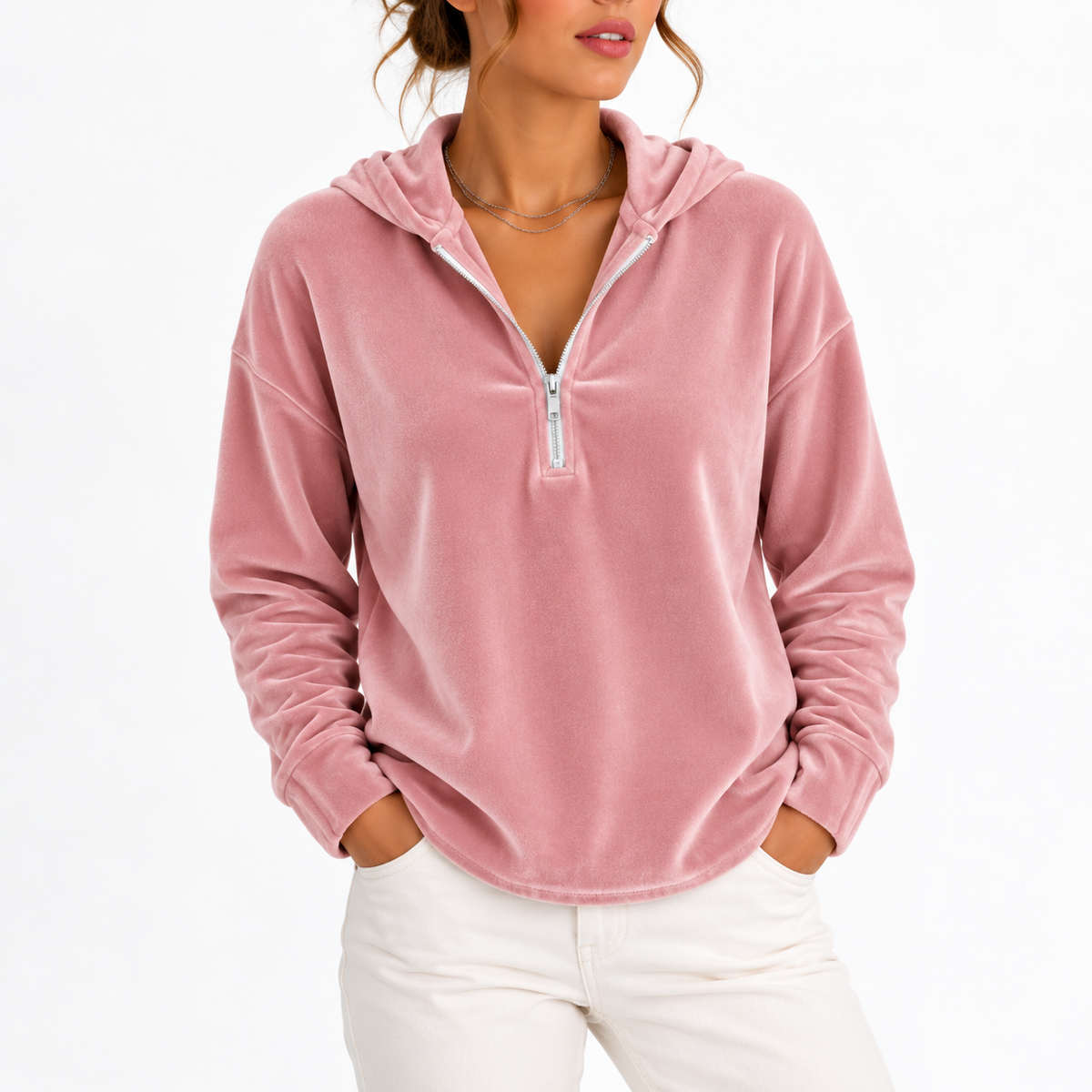 Women's Velvet Quarter Zip Hoodie