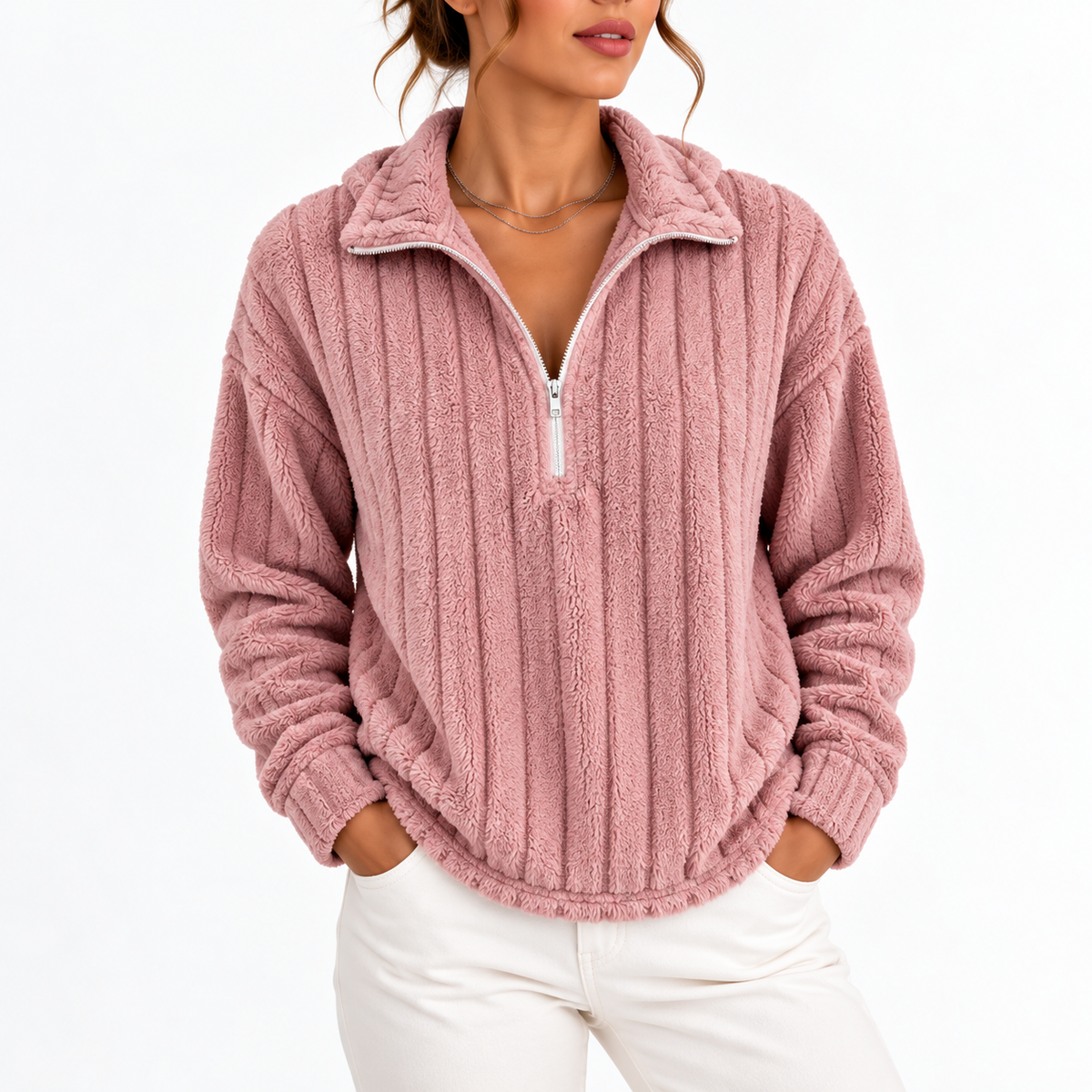 Women's Ribbed Half Zip Sweatshirt