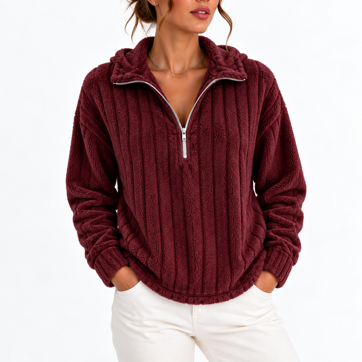 Women's Ribbed Half Zip Sweatshirt