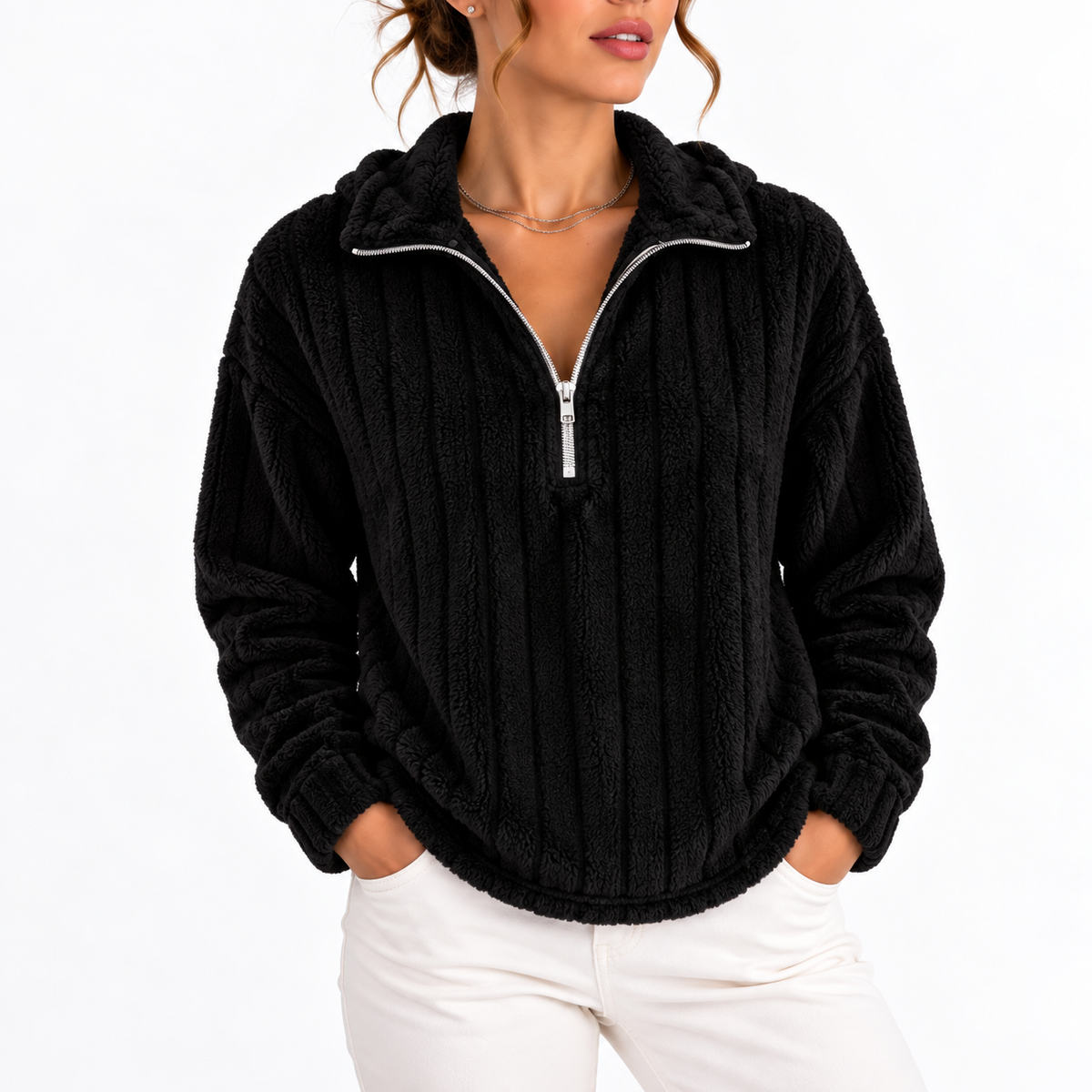 Women's Ribbed Half Zip Sweatshirt