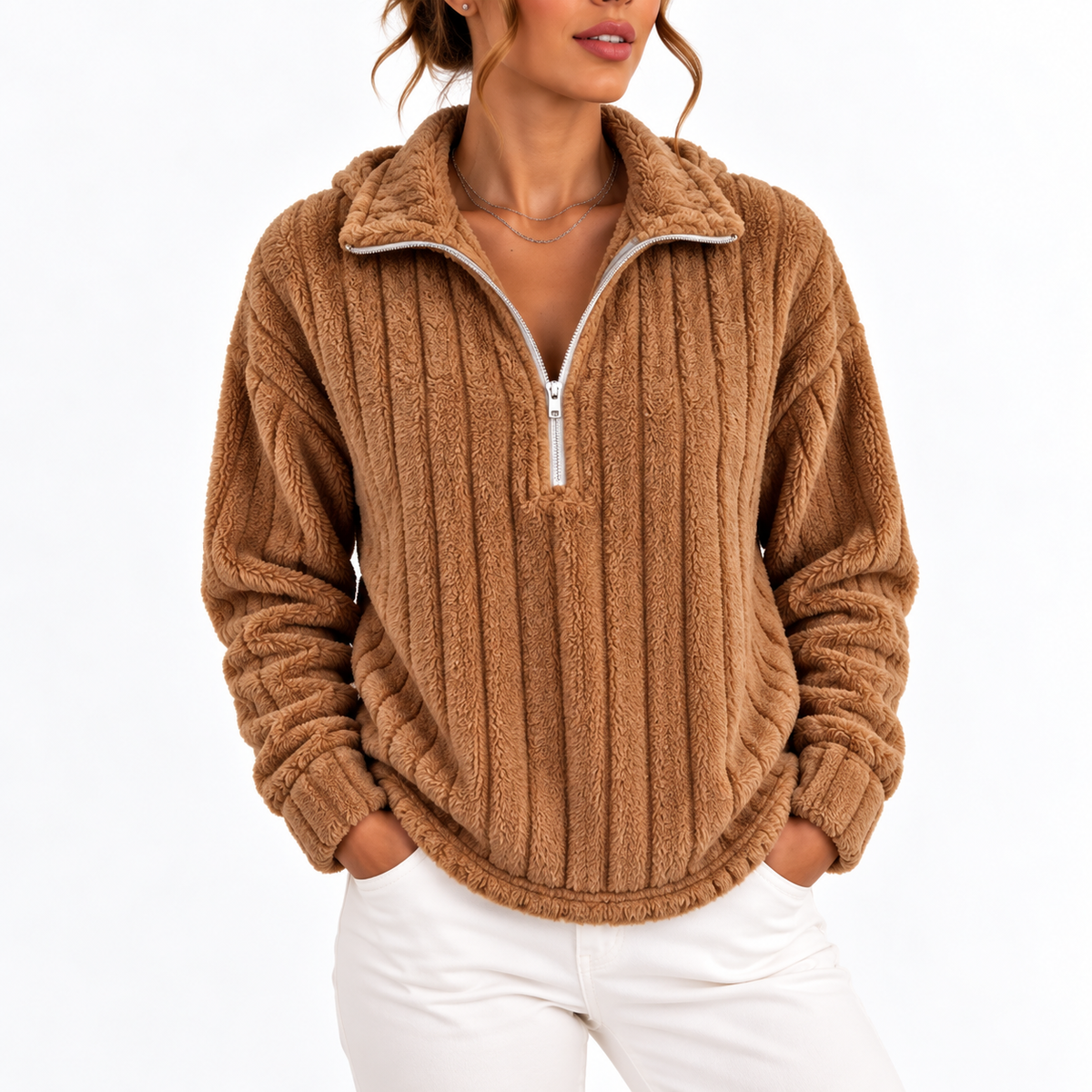 Women's Ribbed Half Zip Sweatshirt