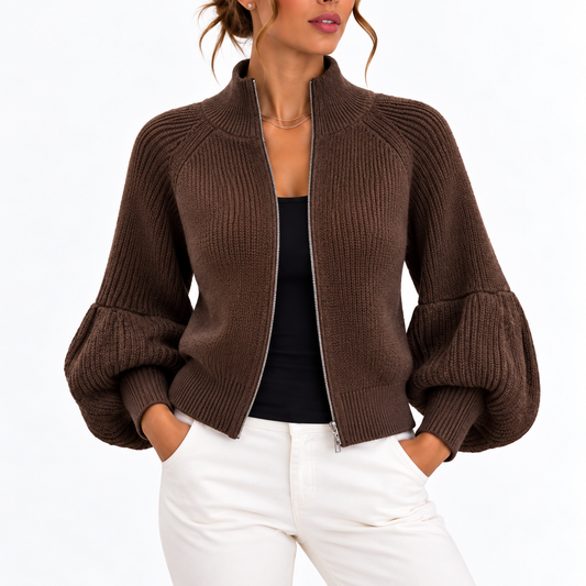 Women's Cropped Puff Sleeve Cardigan