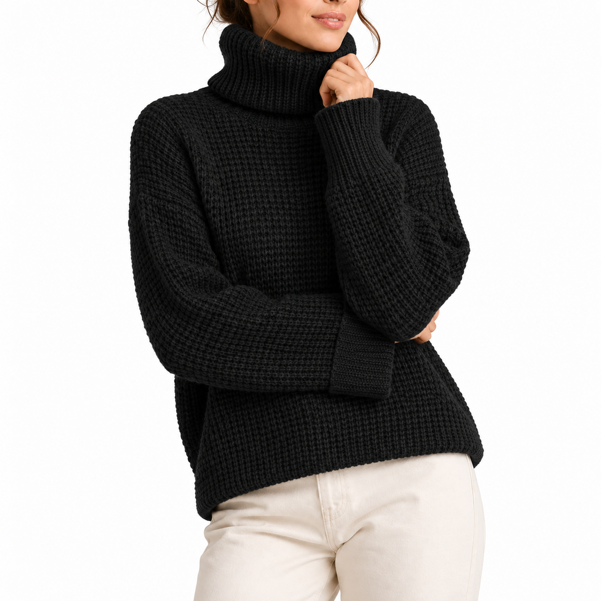 Women's Waffle Knit Turtleneck Jumper