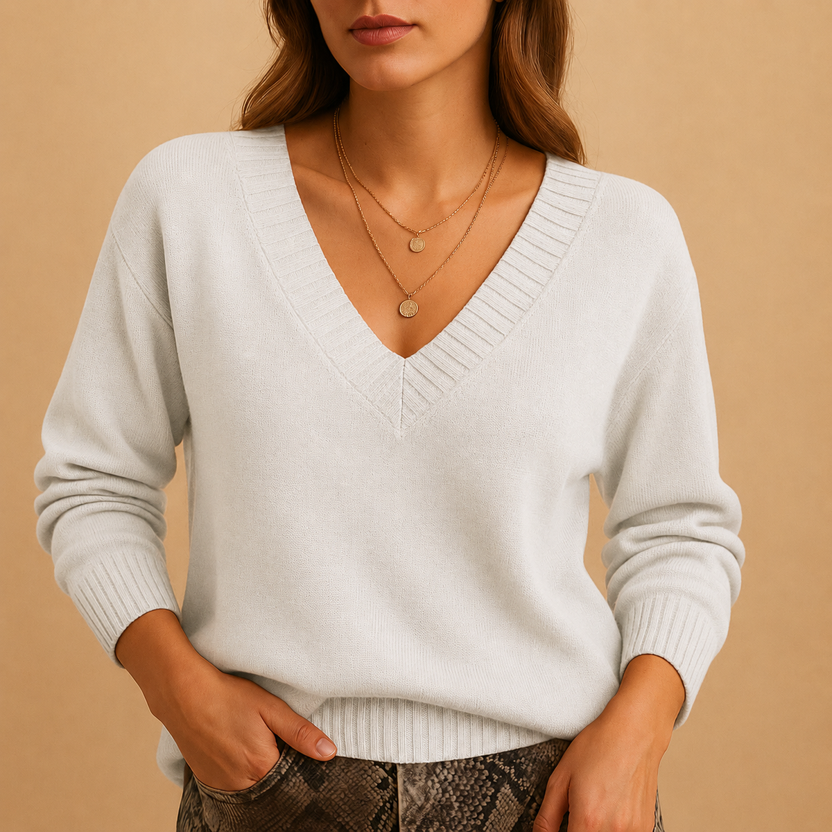 Women's Ribbed V-Neck Knit Jumper