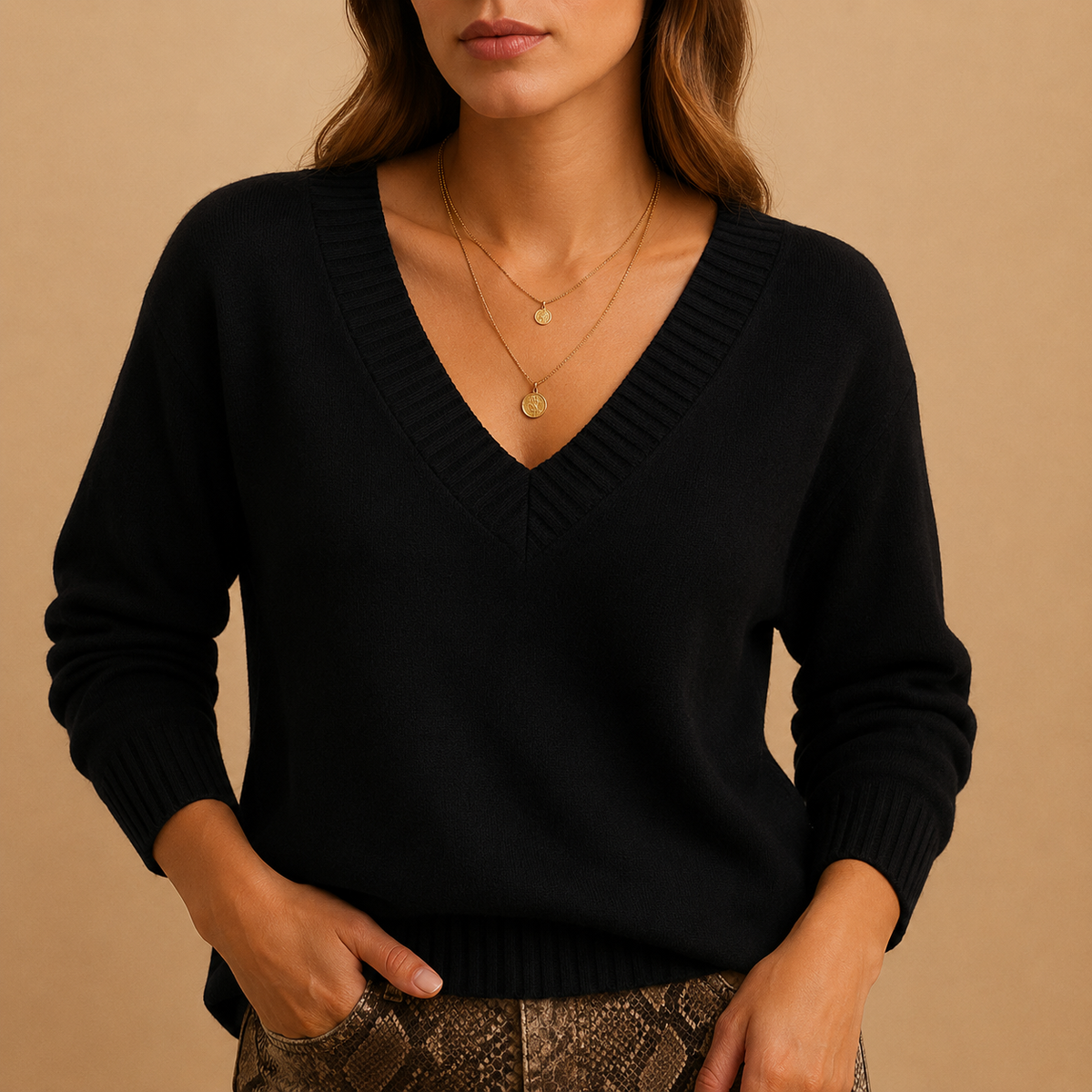 Women's Ribbed V-Neck Knit Jumper