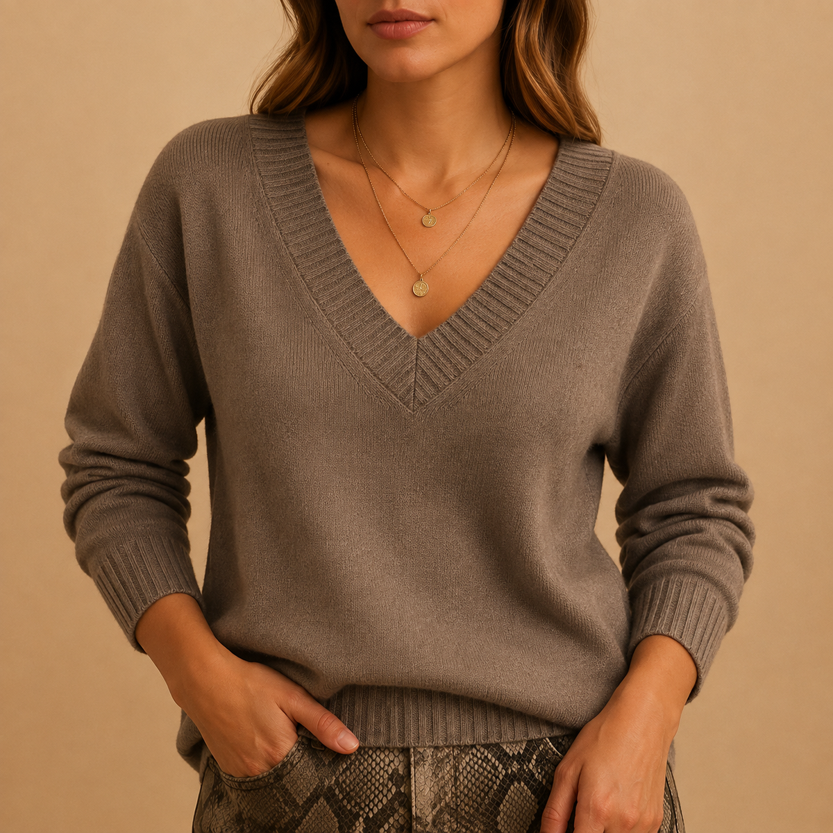 Women's Ribbed V-Neck Knit Jumper