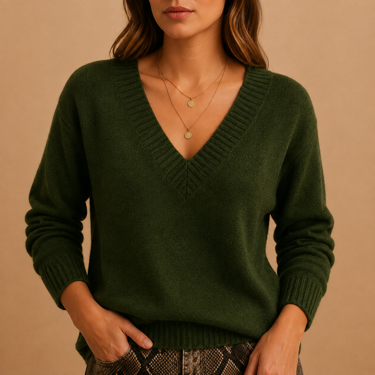 Women's Ribbed V-Neck Knit Jumper