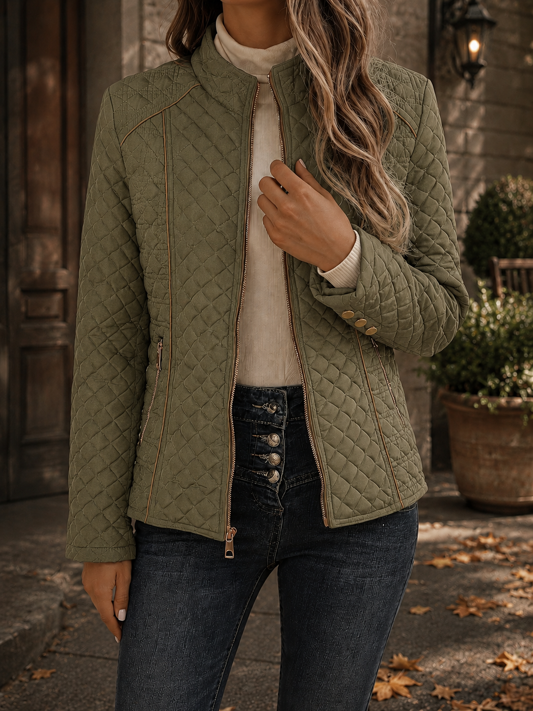 Women's Fitted Contrast Quilted Jacket