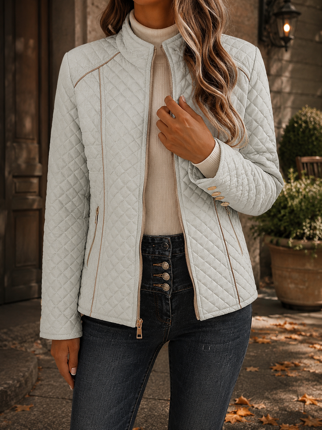 Women's Fitted Contrast Quilted Jacket