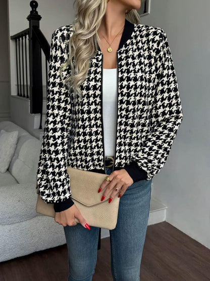 Women's Houndstooth Ribbed Bomber Jacket