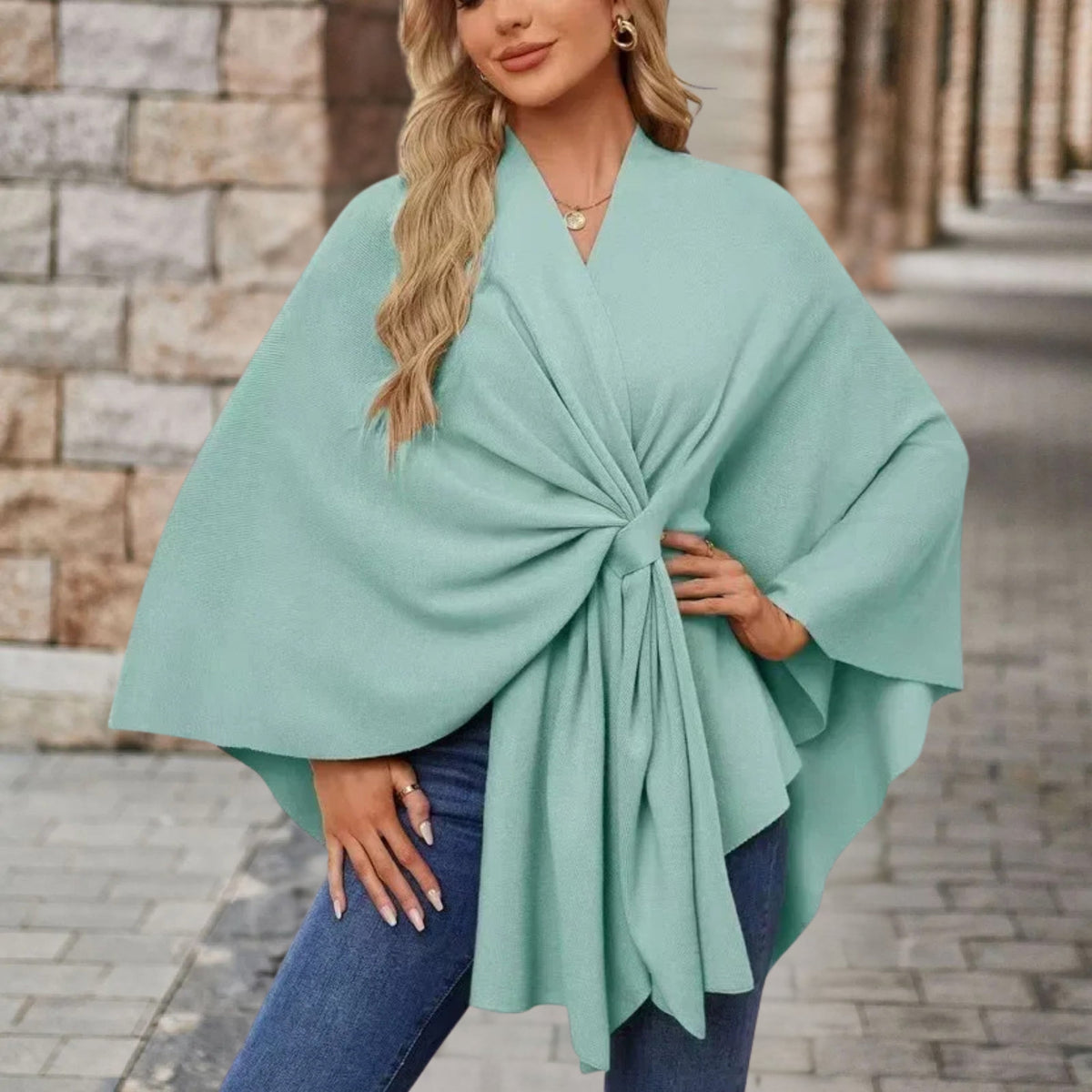 Women's V-Neck Wrap Poncho Top