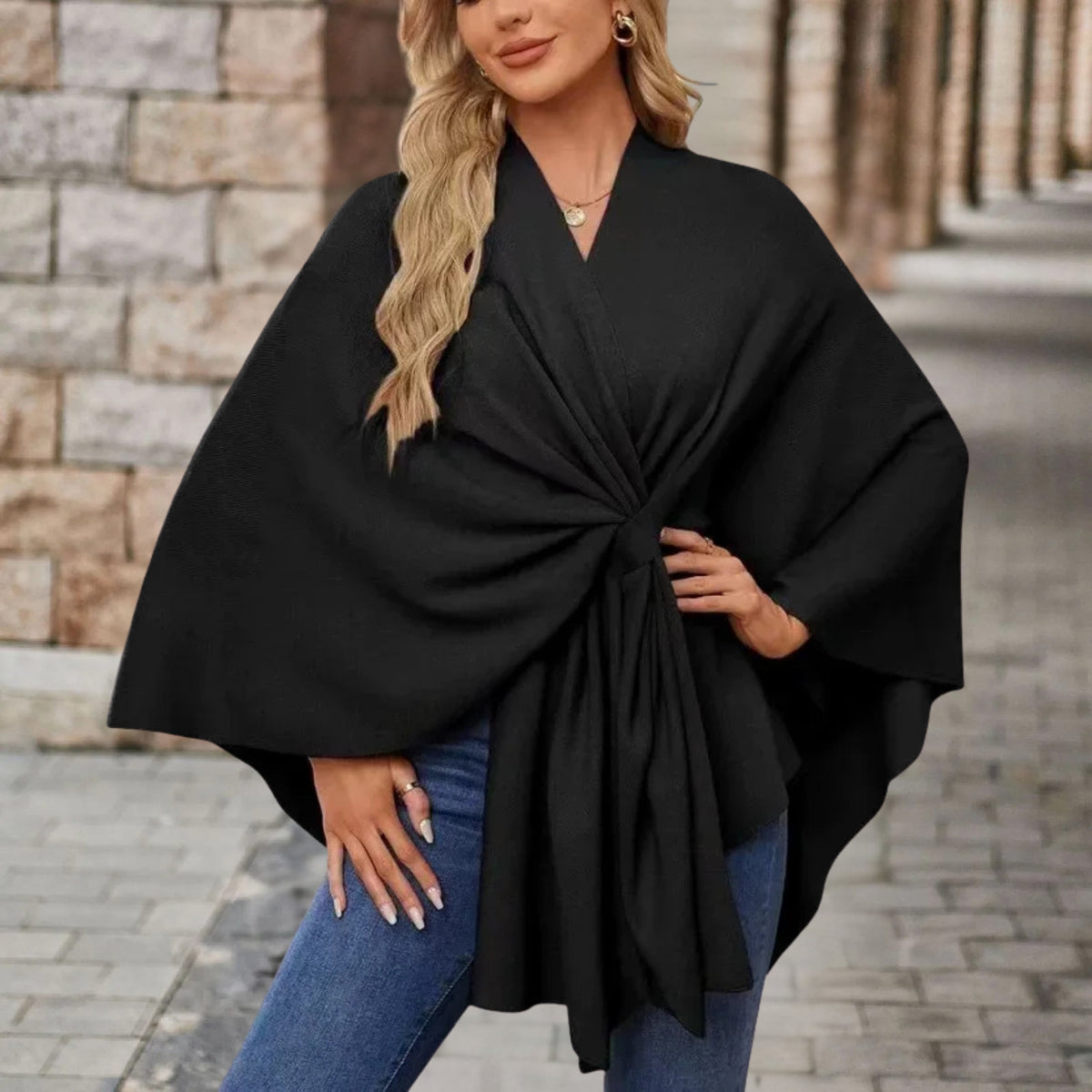 Women's V-Neck Wrap Poncho Top