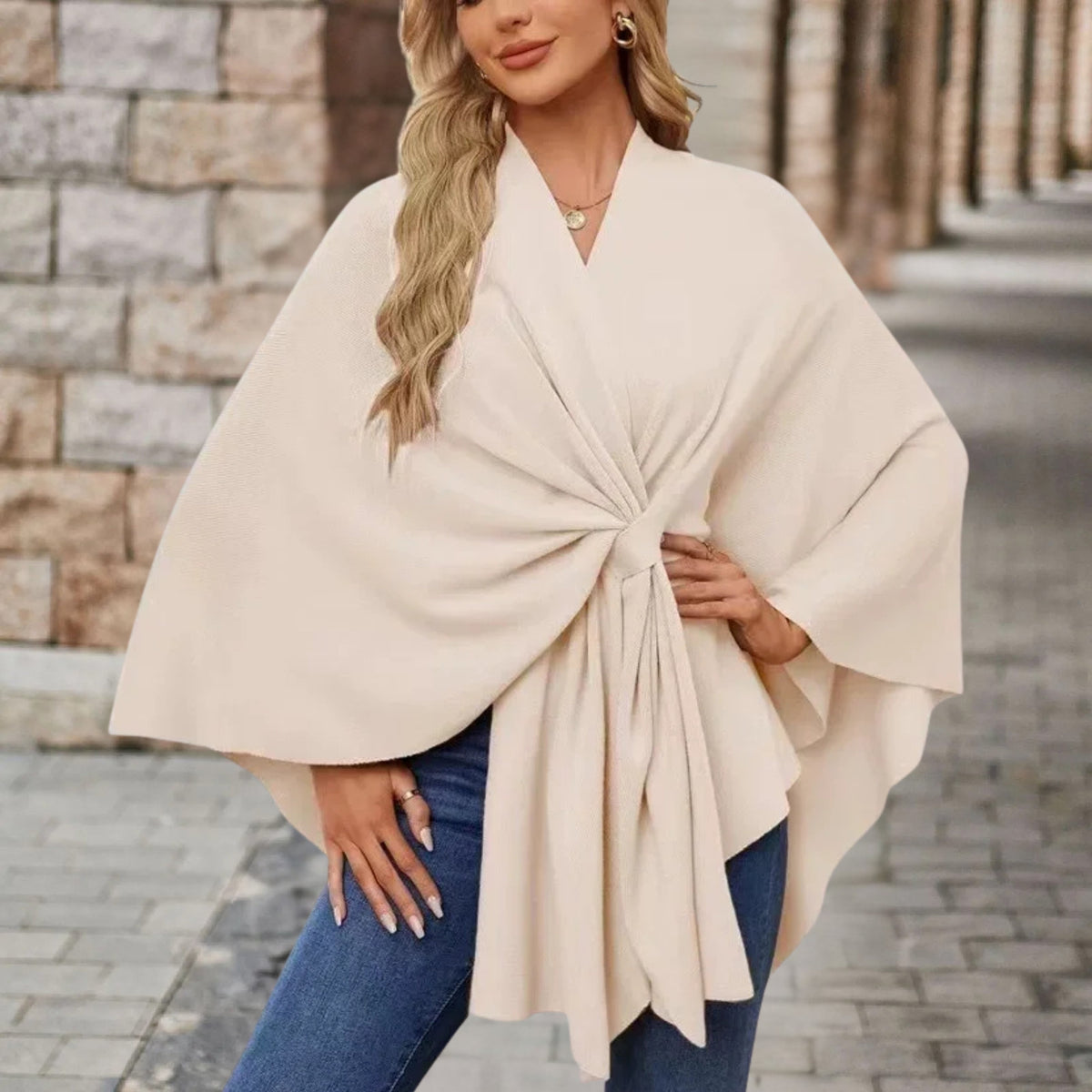 Women's V-Neck Wrap Poncho Top