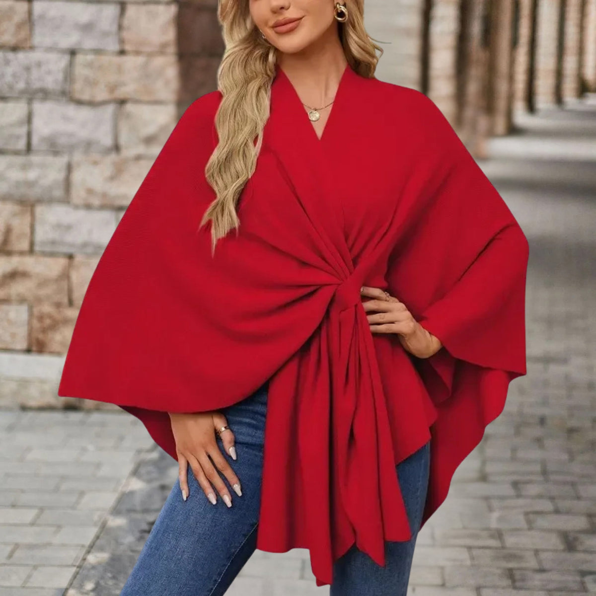 Women's V-Neck Wrap Poncho Top