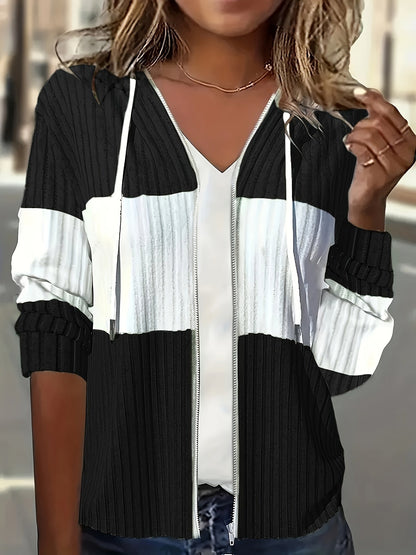 Women's Colour Block Ribbed Hoodie