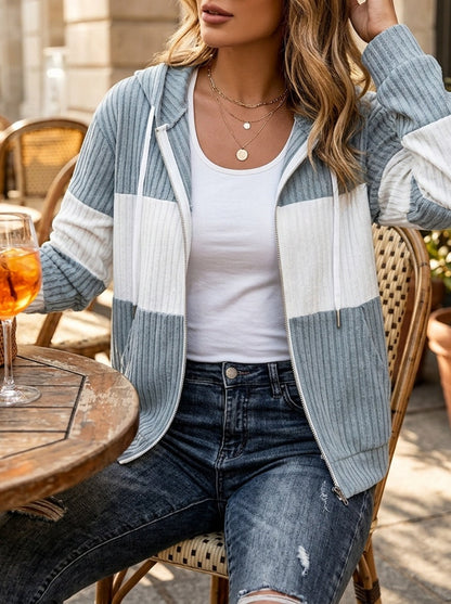 Women's Colour Block Ribbed Hoodie