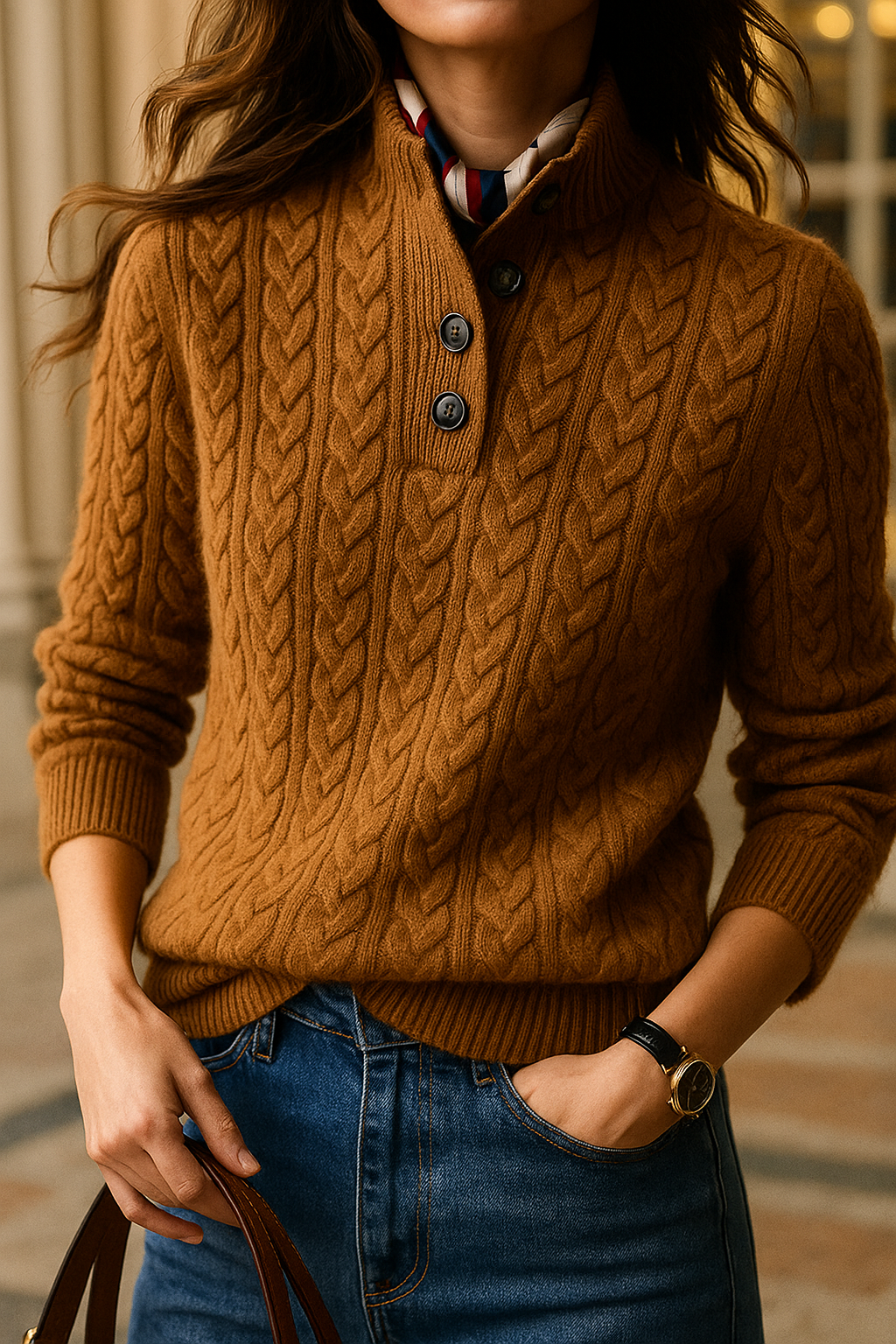 Women's Cable Knit Button Jumper