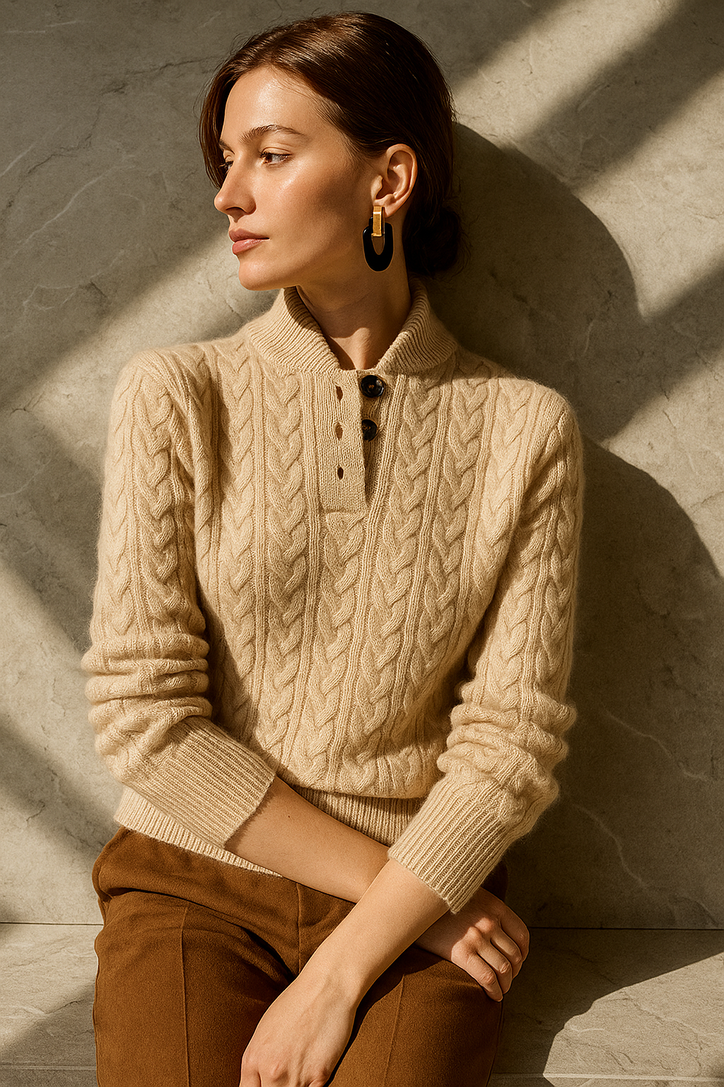 Women's Cable Knit Button Jumper