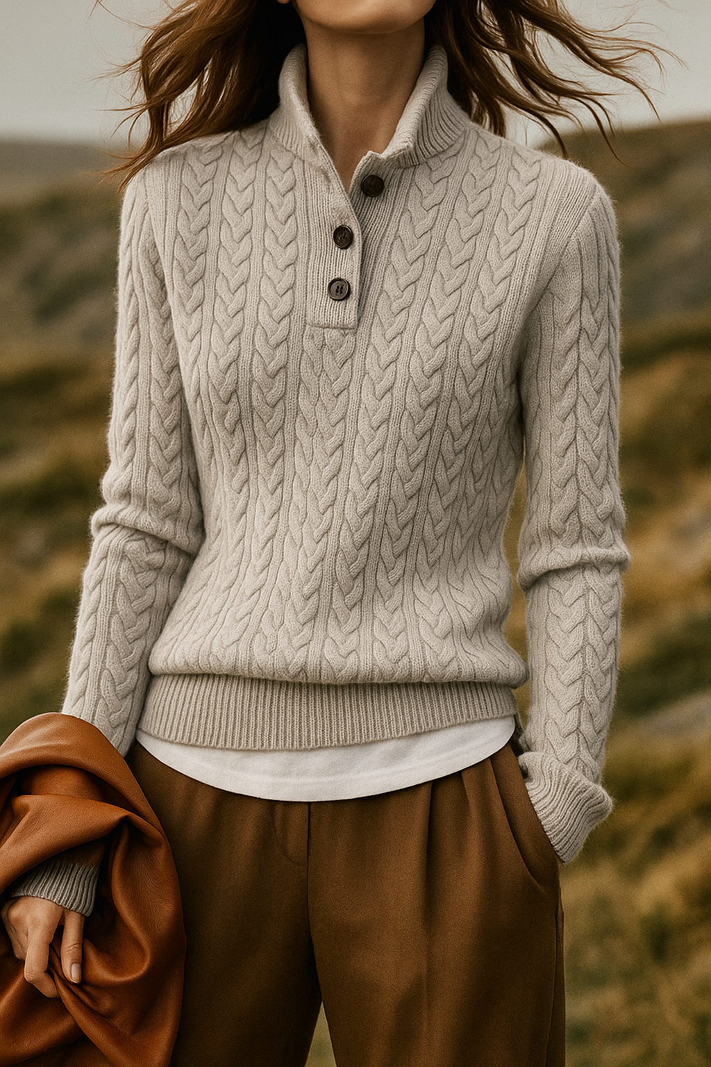 Women's Cable Knit Button Jumper