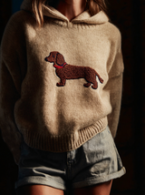 Women's Dachshund Embroidered Knit Hoodie