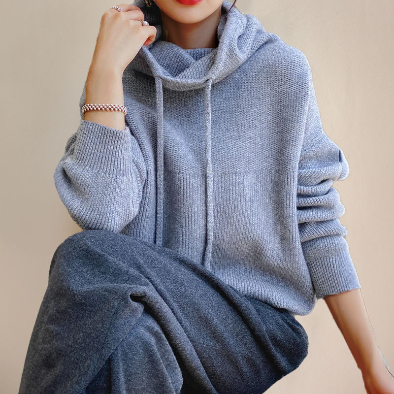 Women's Oversized Drawstring Knit Hoodie