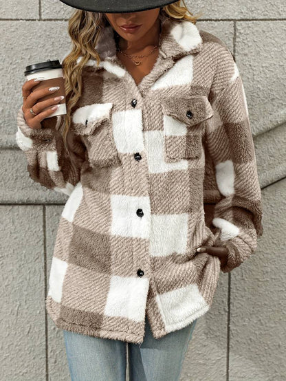 Women's Plaid Fleece Shacket Jacket