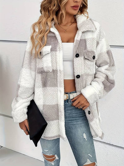 Women's Plaid Fleece Shacket Jacket
