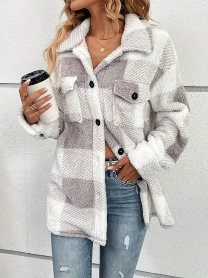 Women's Plaid Fleece Shacket Jacket