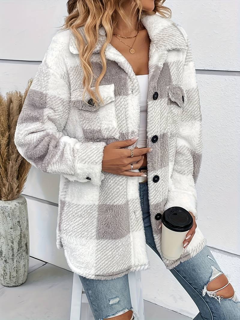 Women's Plaid Fleece Shacket Jacket