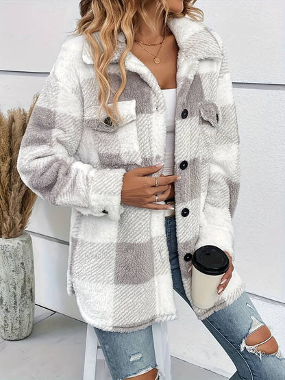 Women's Plaid Fleece Shacket Jacket