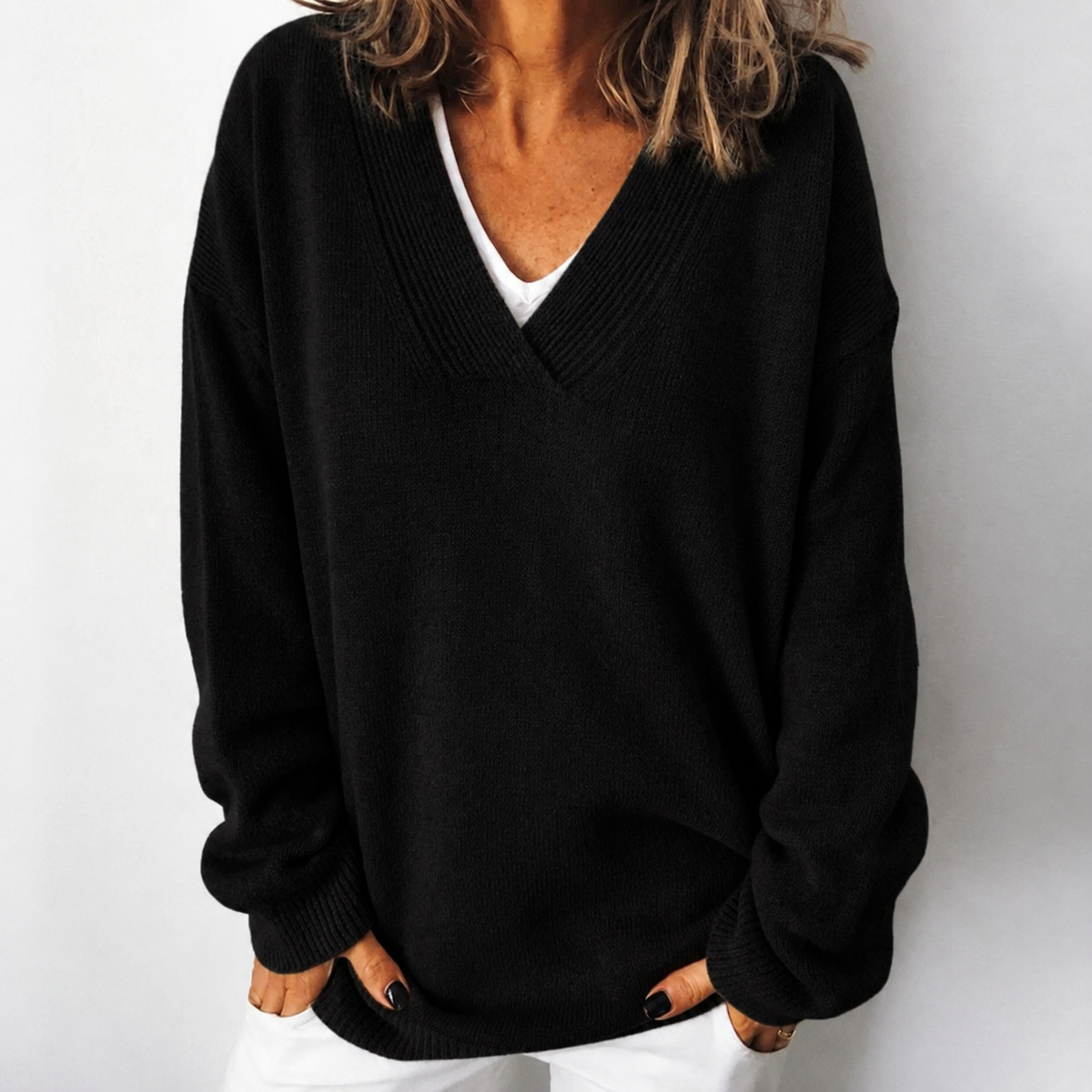 Women's Relaxed Deep V-Neck Jumper