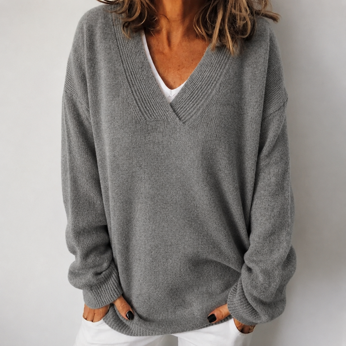 Women's Relaxed Deep V-Neck Jumper
