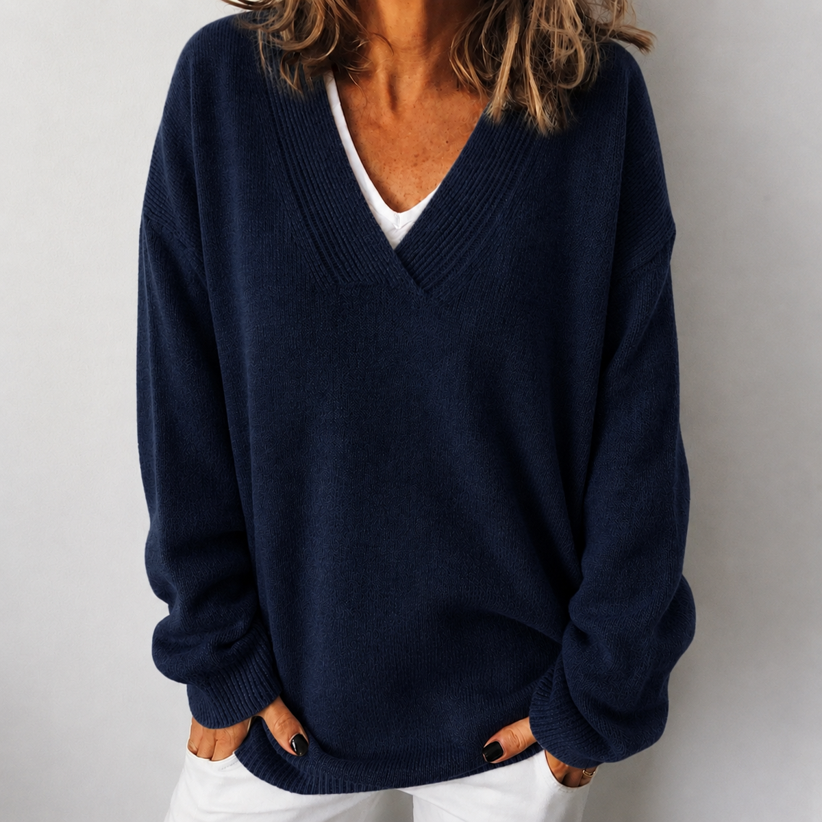 Women's Relaxed Deep V-Neck Jumper