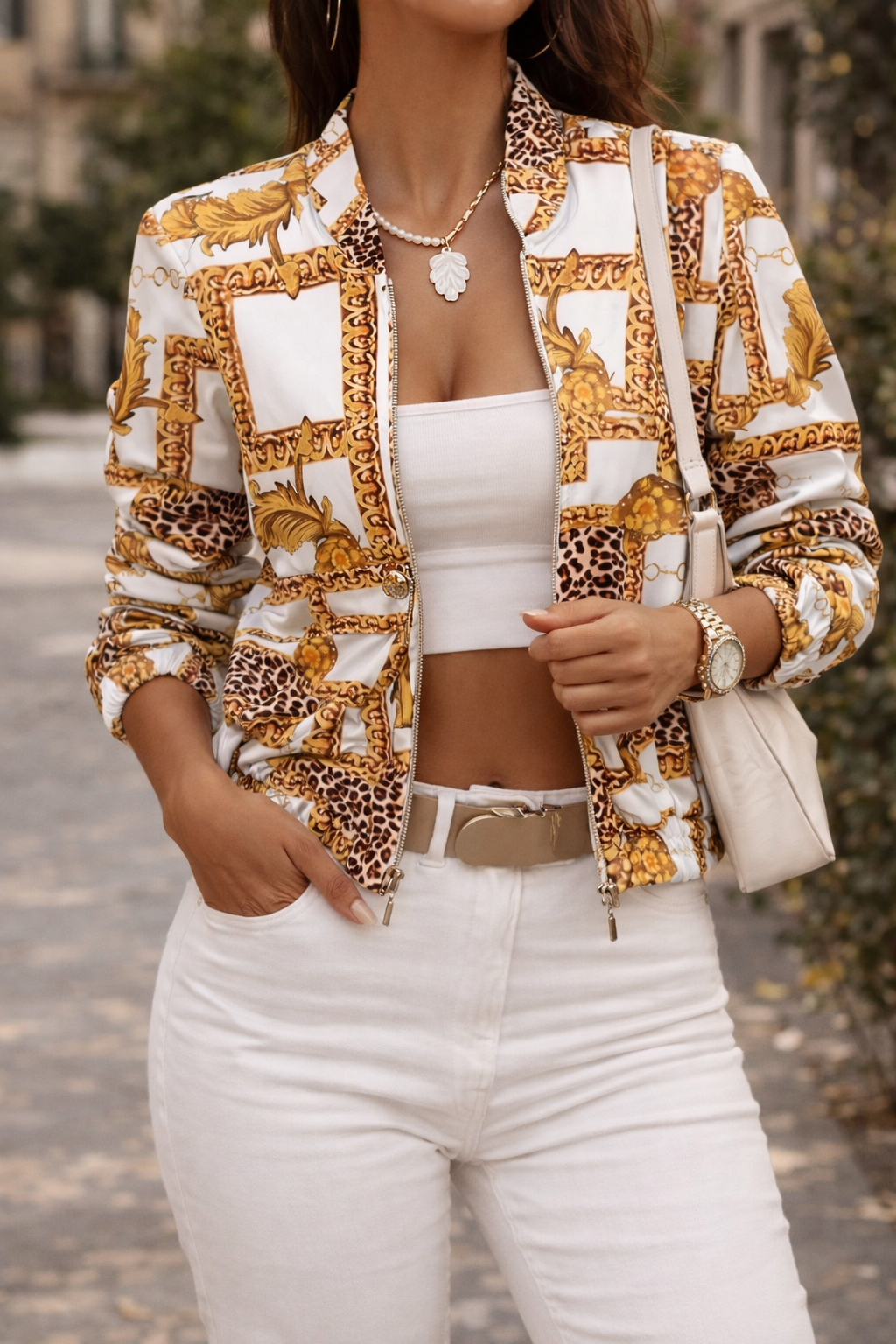 Women's Cropped Stand Collar Bomber