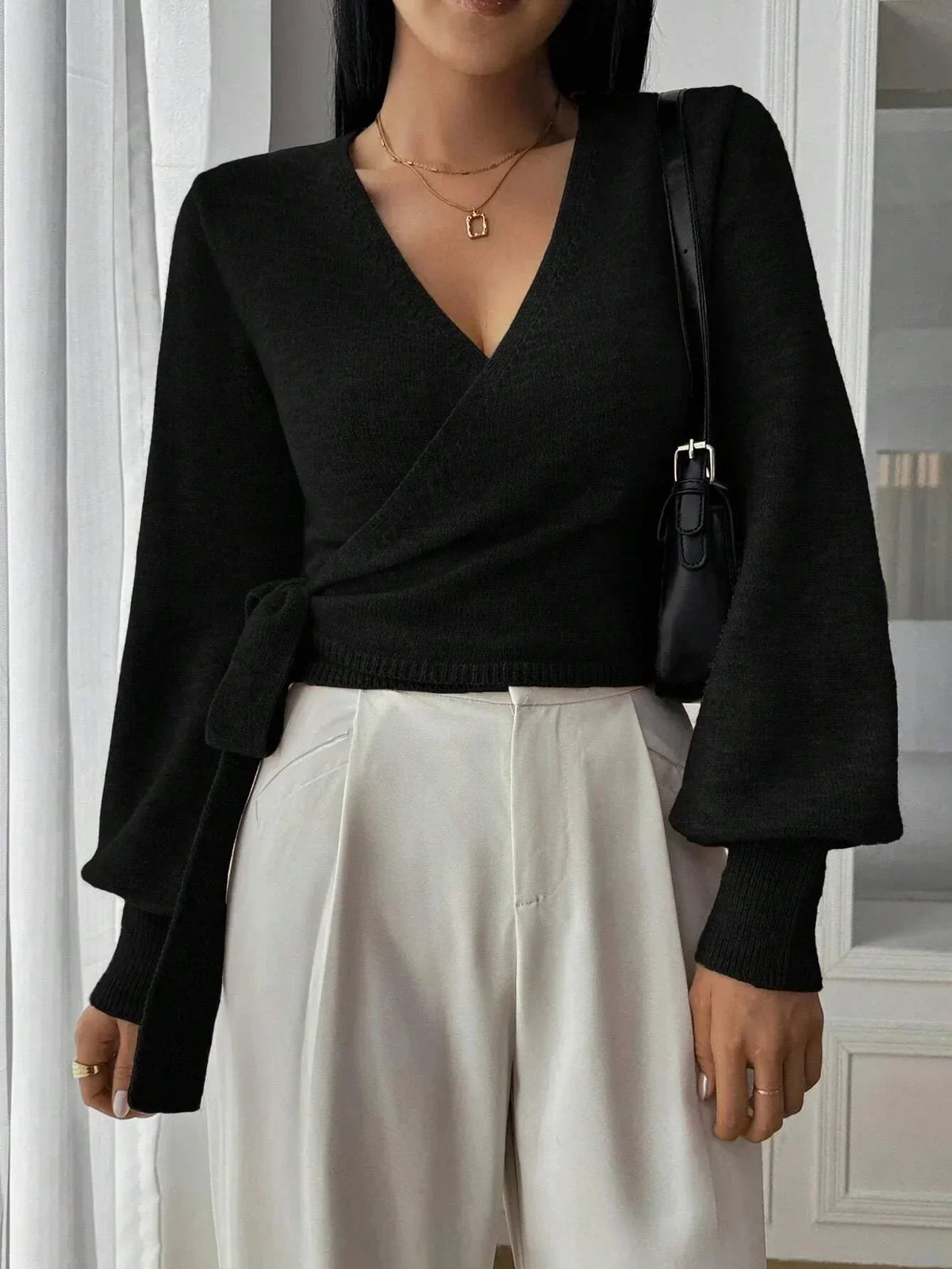 Women's Cropped Wrap Knit Jumper