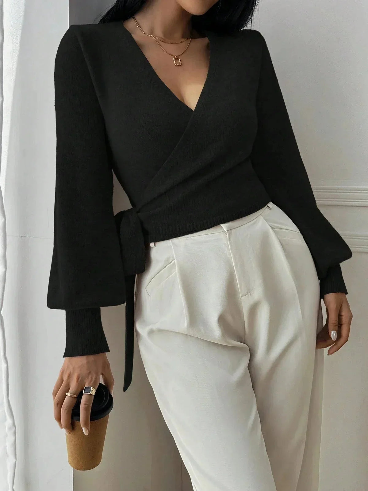 Women's Cropped Wrap Knit Jumper