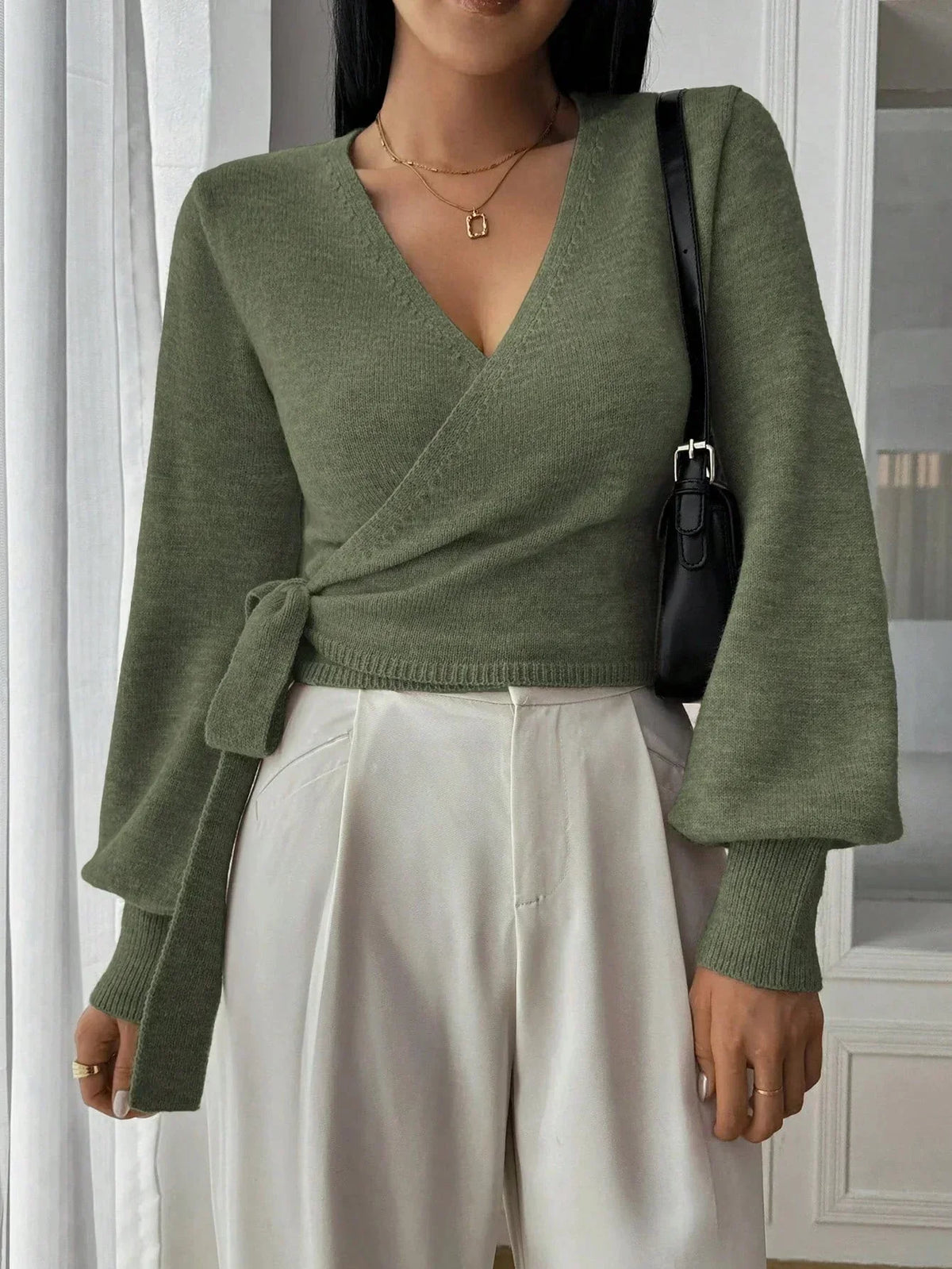 Women's Cropped Wrap Knit Jumper