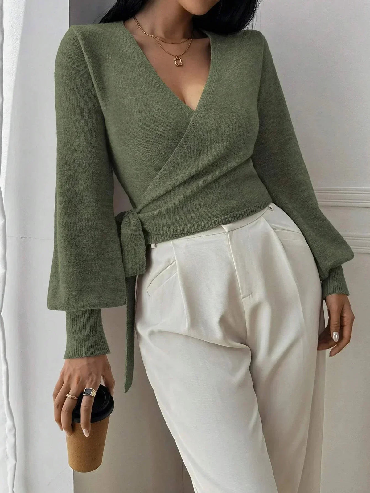 Women's Cropped Wrap Knit Jumper
