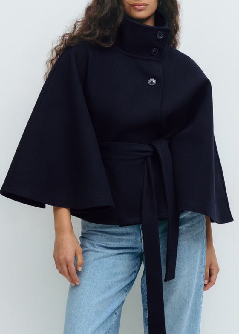 Women's Belted Stand Collar Cape