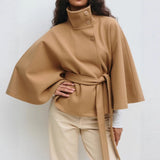 Women's Belted Stand Collar Cape