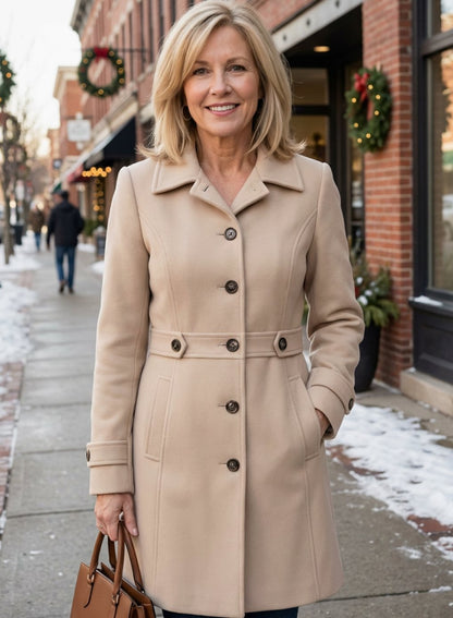 Women's Belted Fitted Wool Coat