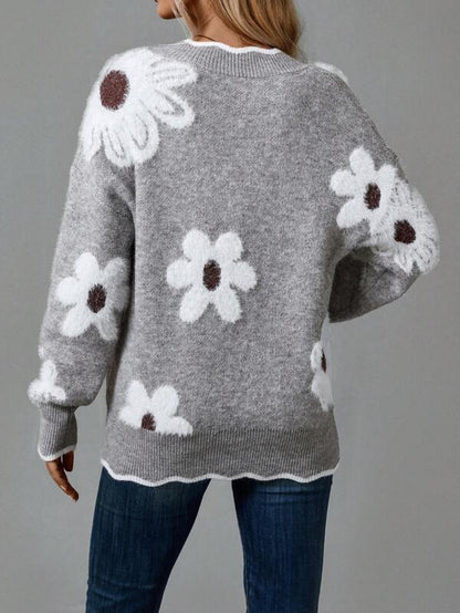 Women's Daisy Floral V-Neck Jumper