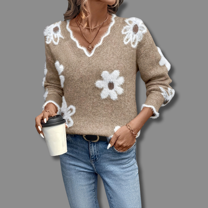 Women's Daisy Floral V-Neck Jumper