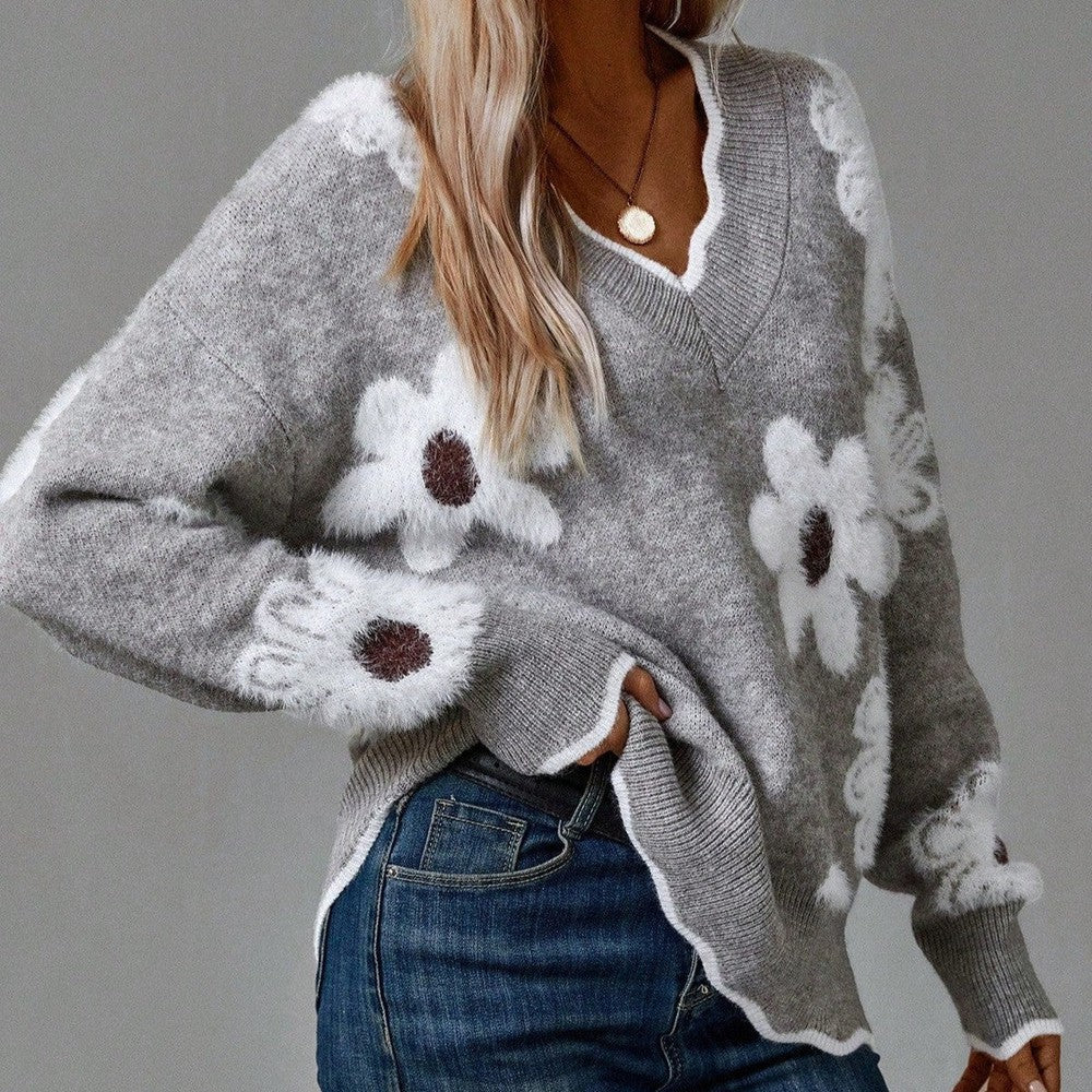 Women's Daisy Floral V-Neck Jumper