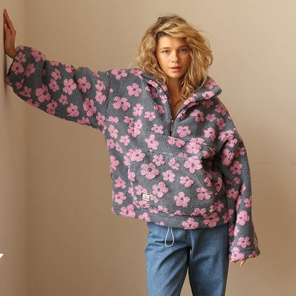 Women's Floral Teddy Fleece Jacket