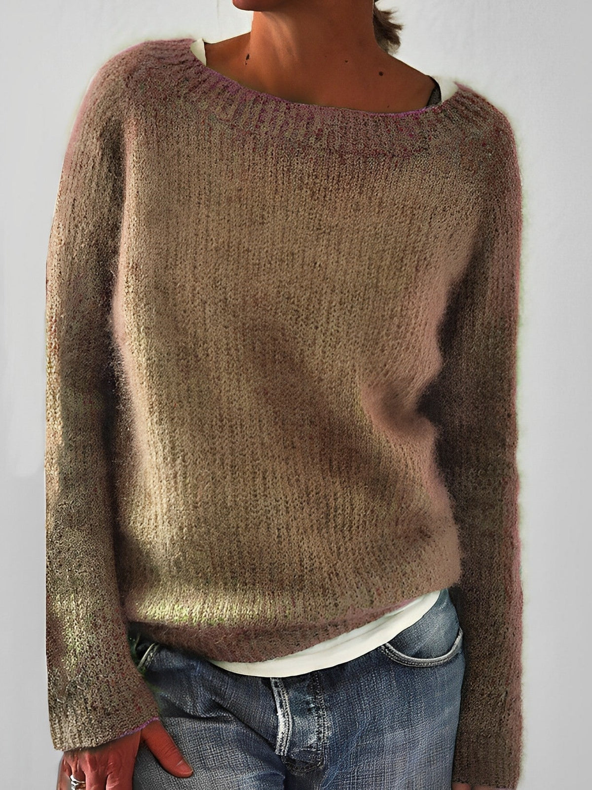 Women's Fluffy Wide Neck Jumper
